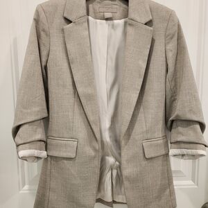 H&M Neutral Beige Textured Open Blazer – Lightweight Tailored Jacket